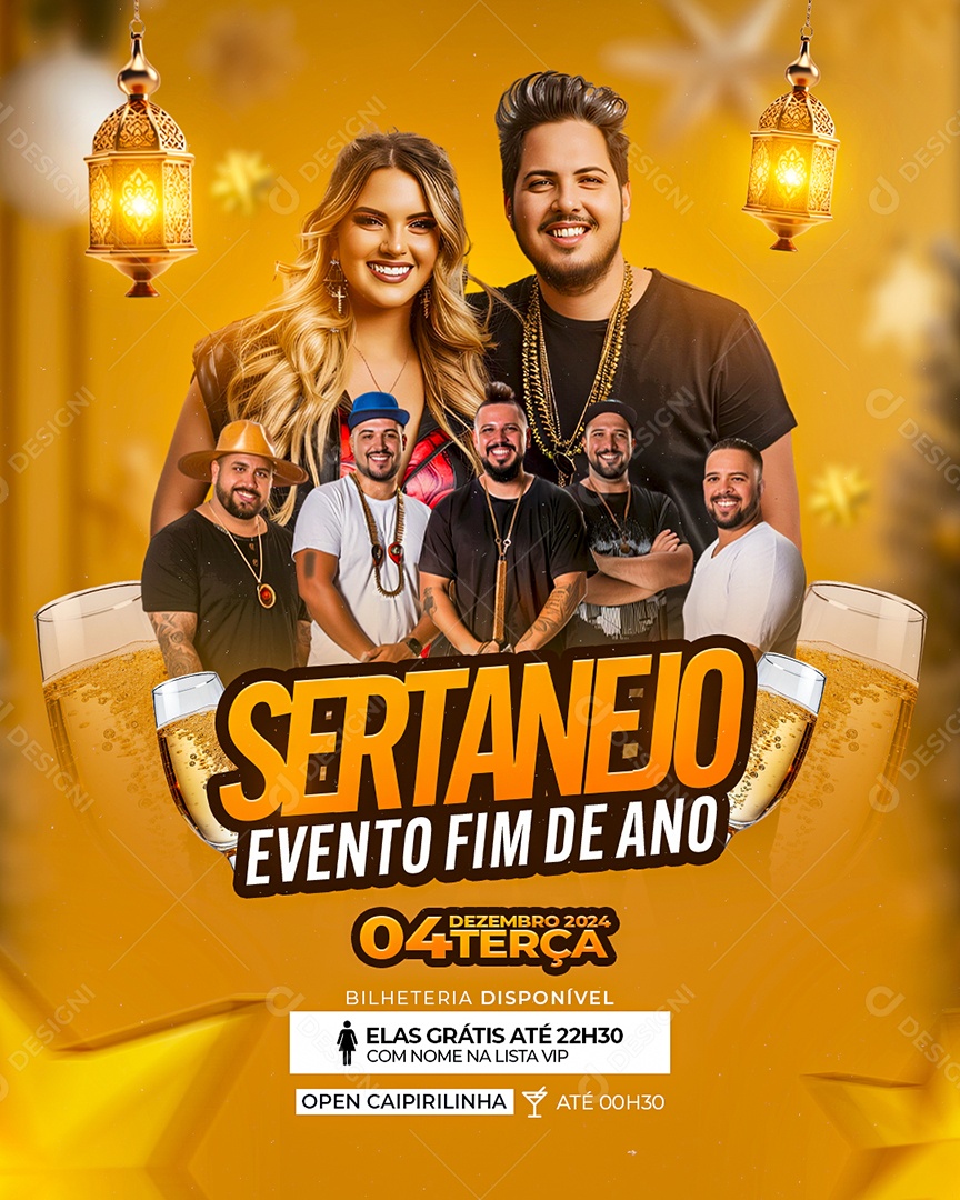 Flyer Ano Novo Sertanejo Evento Fim de Ano Social Media PSD Editável