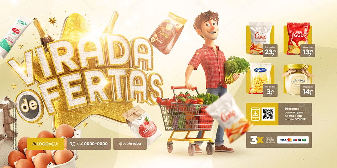 Carrossel Virada de Ofertas Supermercado Produtos Social  Media PSD Editável