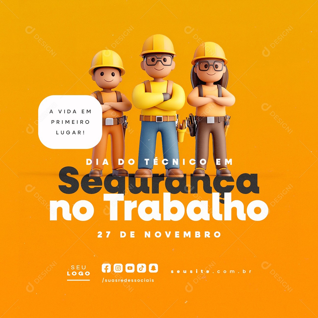 Dia do Técnico em Segurança no Trabalho 27 de Novembro Social Media PSD Editável