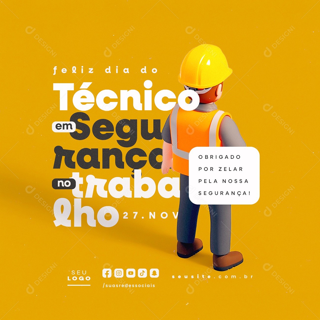 Feliz Dia do Técnico em Segurança no Trabalho 27 de Novembro Social Media PSD Editável