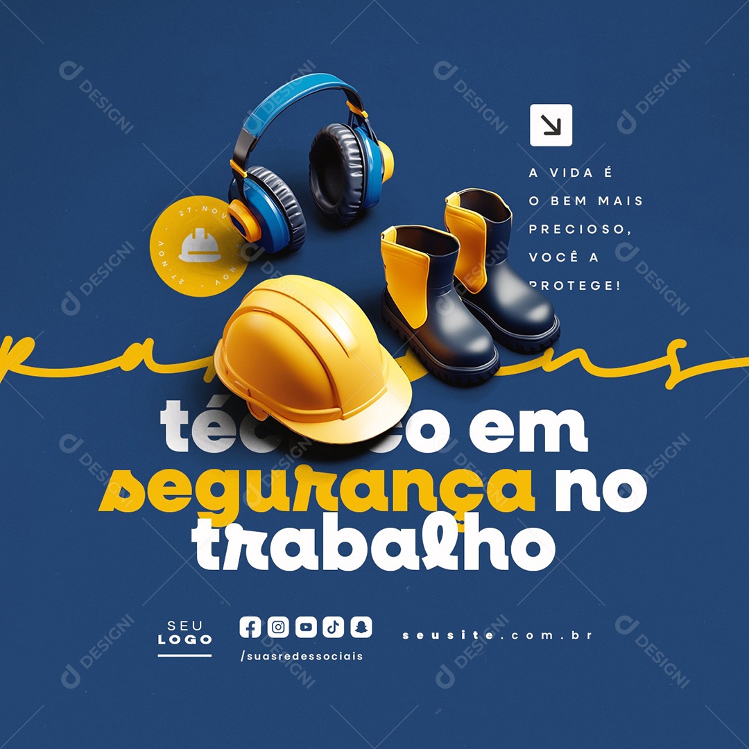 Dia do Técnico em Segurança no Trabalho 27 de Novembro Parabéns Social Media PSD Editável