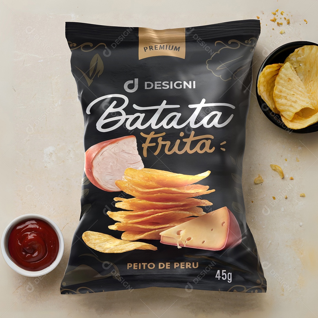 Mockup de Pacote de Batata Frita Chips de Escritório PSD Editável