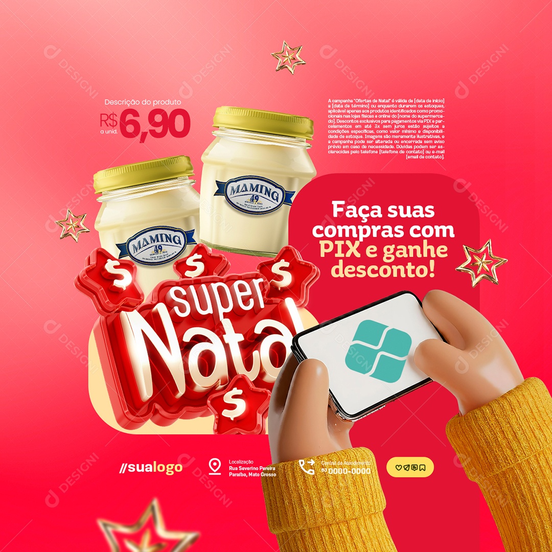 Super Natal Supermercado Faça suas Compras com Pix Social Media PSD Editável