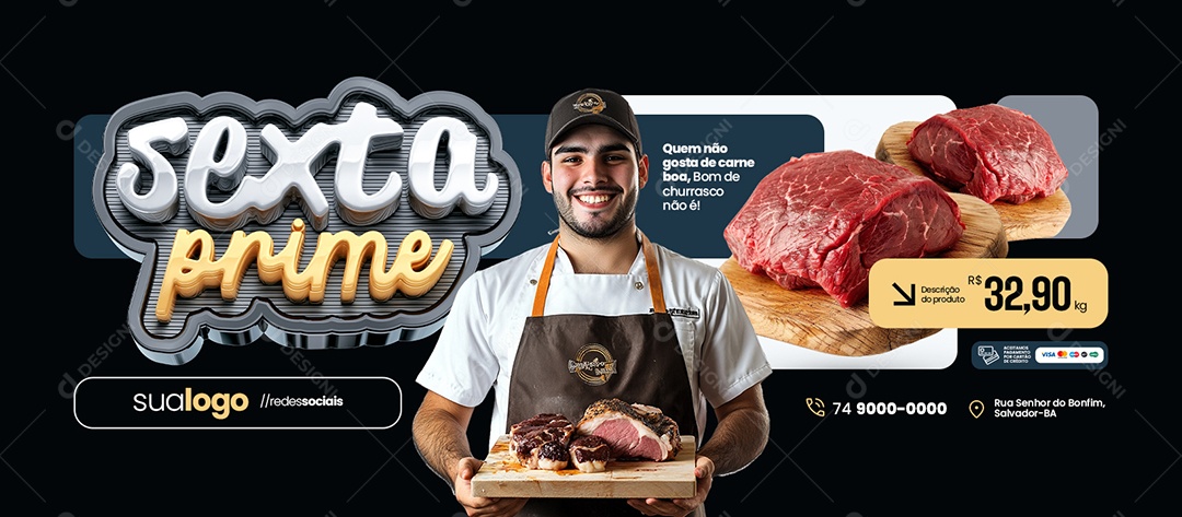 Banner Sexta Prime Açougue Carnes Social Media Social Media PSD Editável