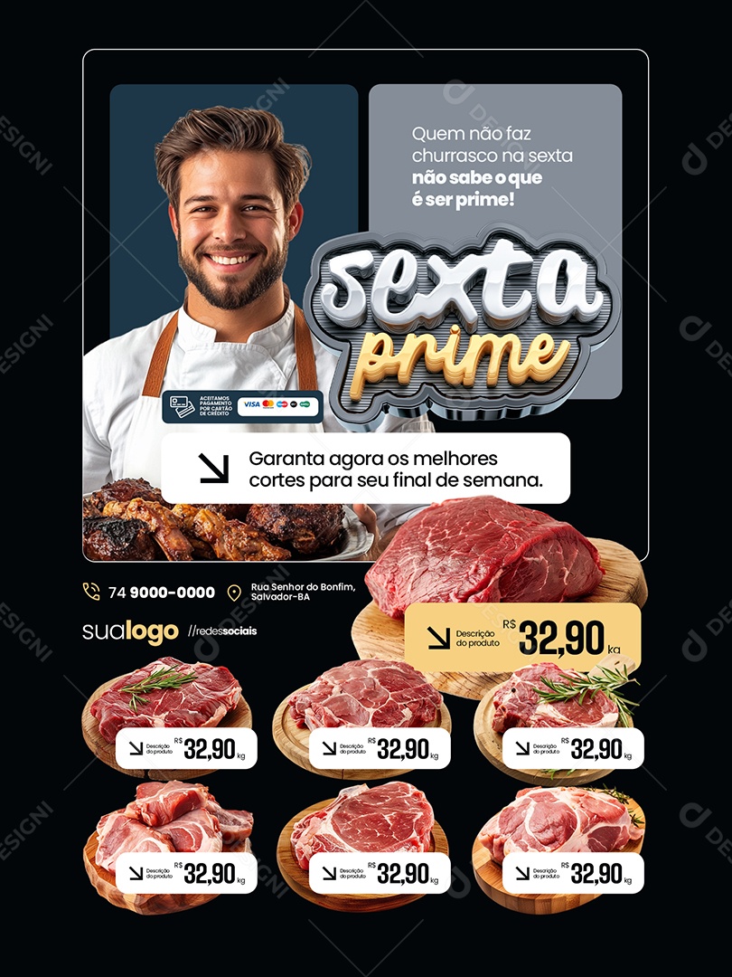 Sexta Prime Açougue Encarte Quem Faz o Melhor Churras Social Media PSD Editável