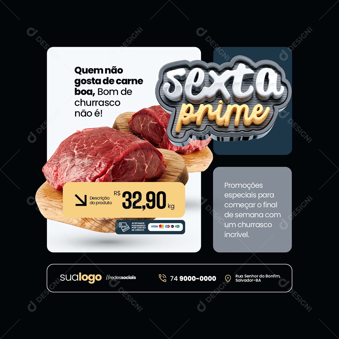 Sexta Prime Açougue Carne Promoções Especiais Social Media PSD Editável