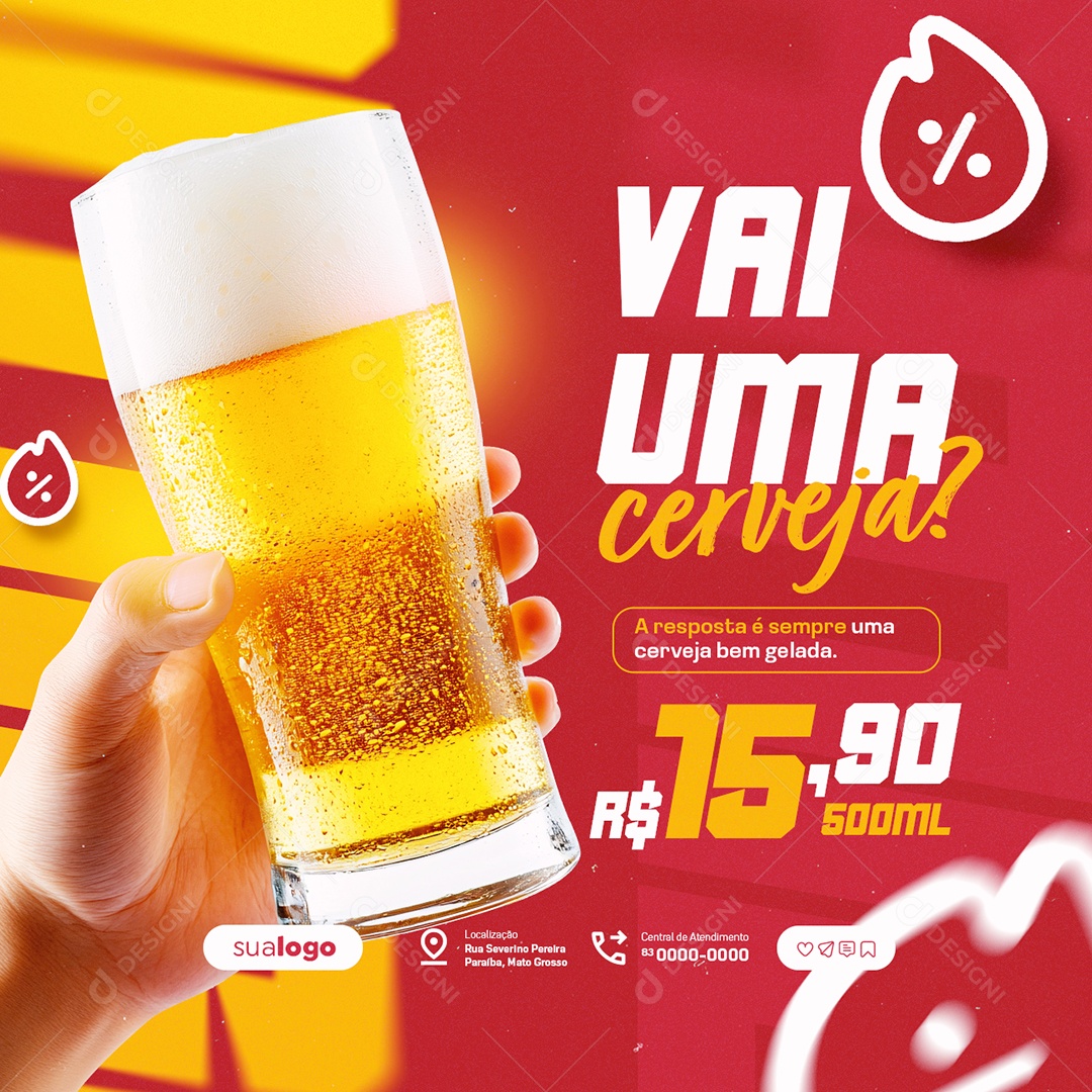 Cervejaria Vai Uma Cerveja Social Media PSD Editável