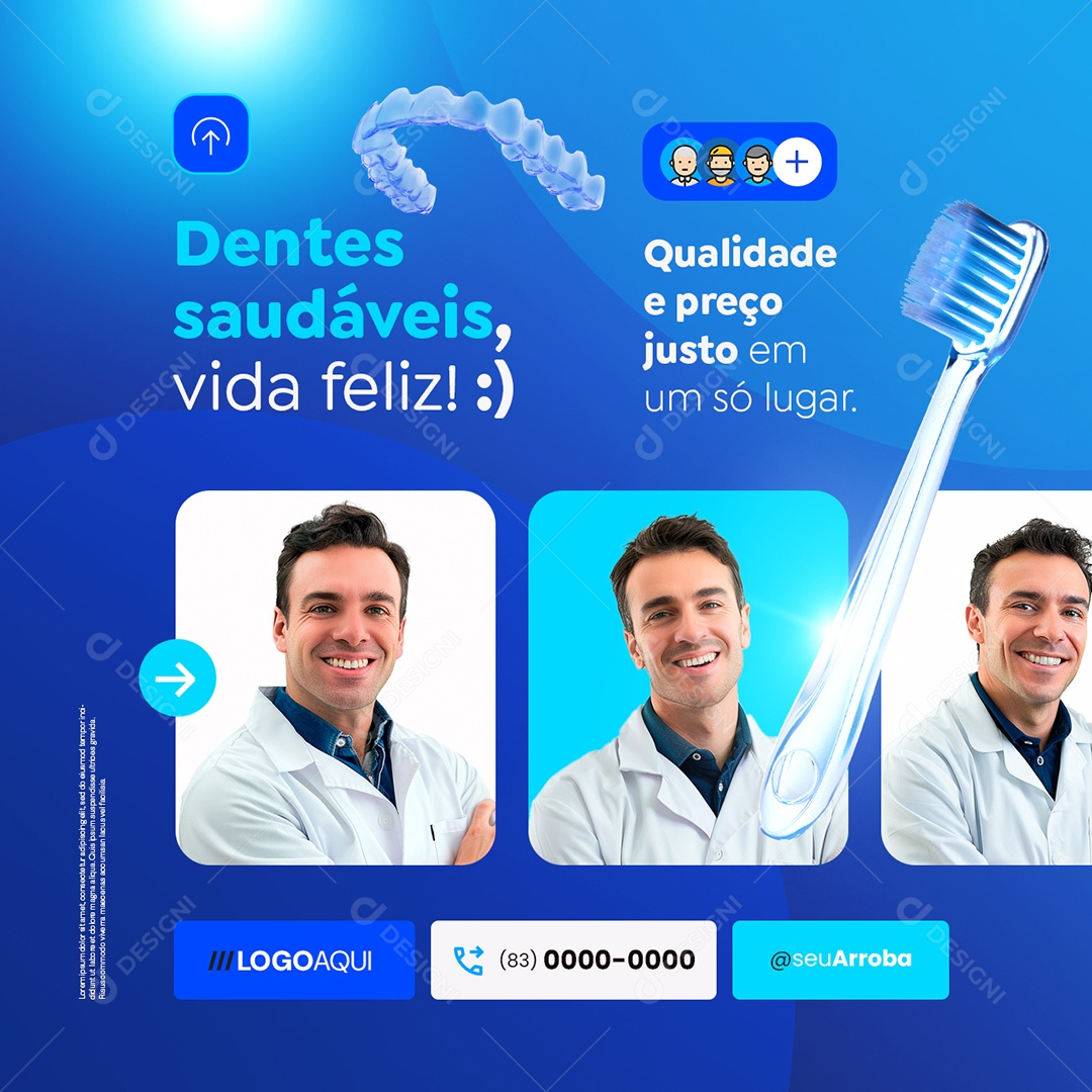 Dentista Dentes Saudáveis Vida Feliz Social Media PSD Editável