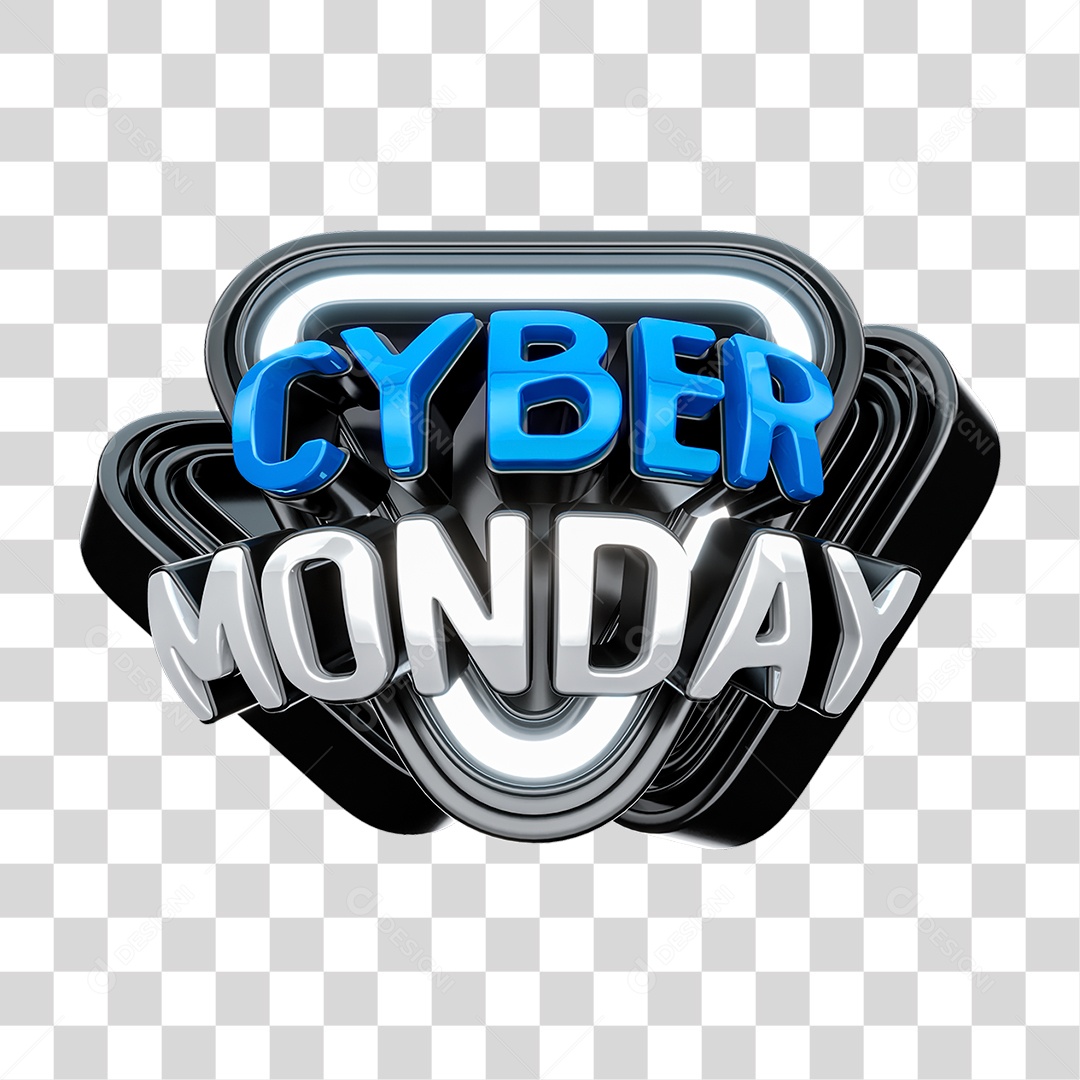 Cyber Monday Selo 3D Azul e Branco para Composição PNG Transparente