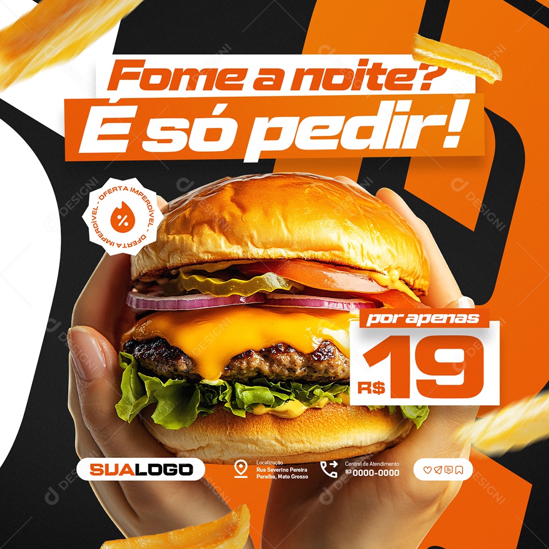 Hamburgueria Fome a Noite Social Media PSD Editável