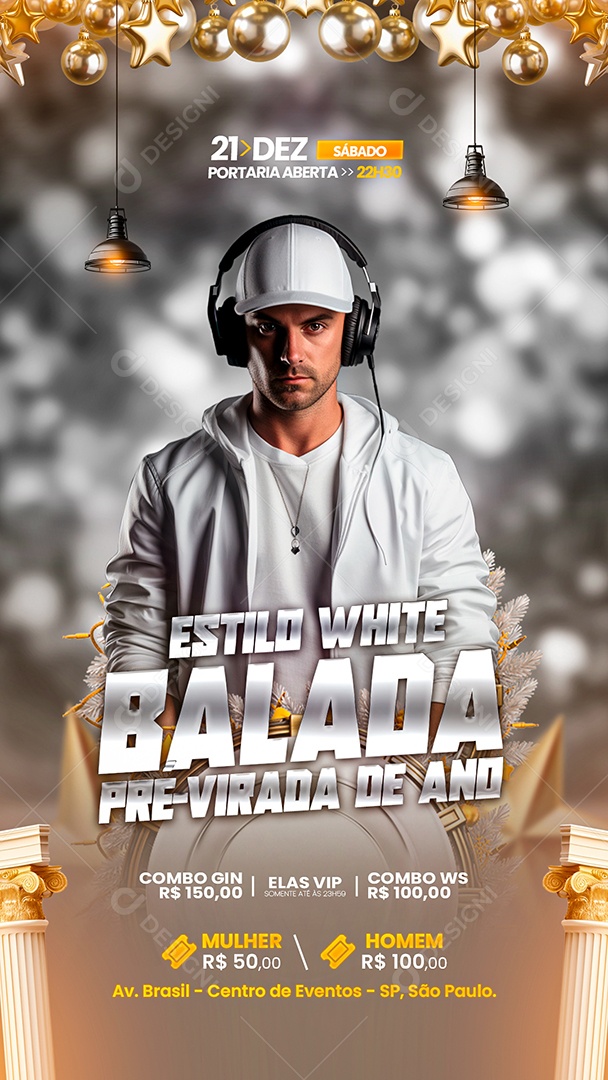 Story Flyer Estilo White Balada Pré Virada Social Media PSD Editável