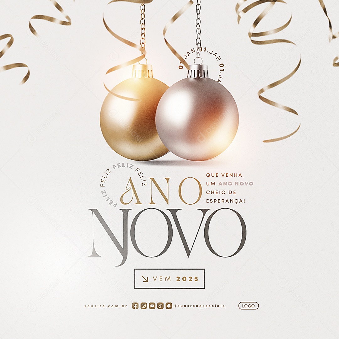 Feliz Ano Novo 01 de Janeiro Social Media PSD Editável