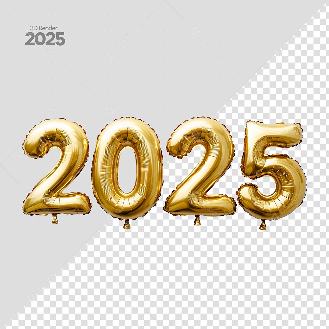 Number 2025 New Years Golden 3D Element for PSD Composition