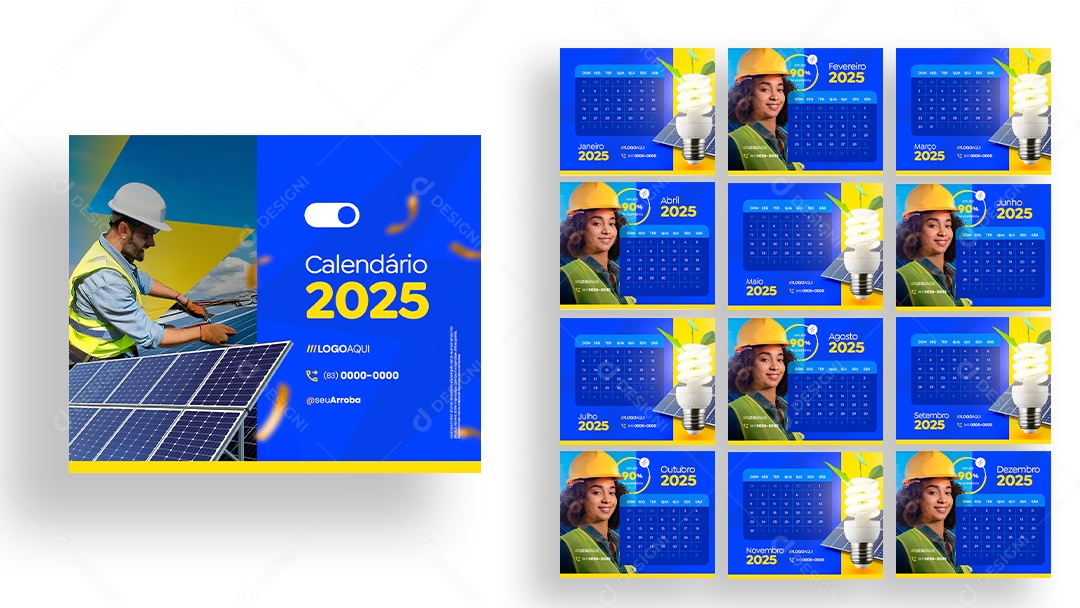 Calendar Model 2025 Solar Energy PSD Editable