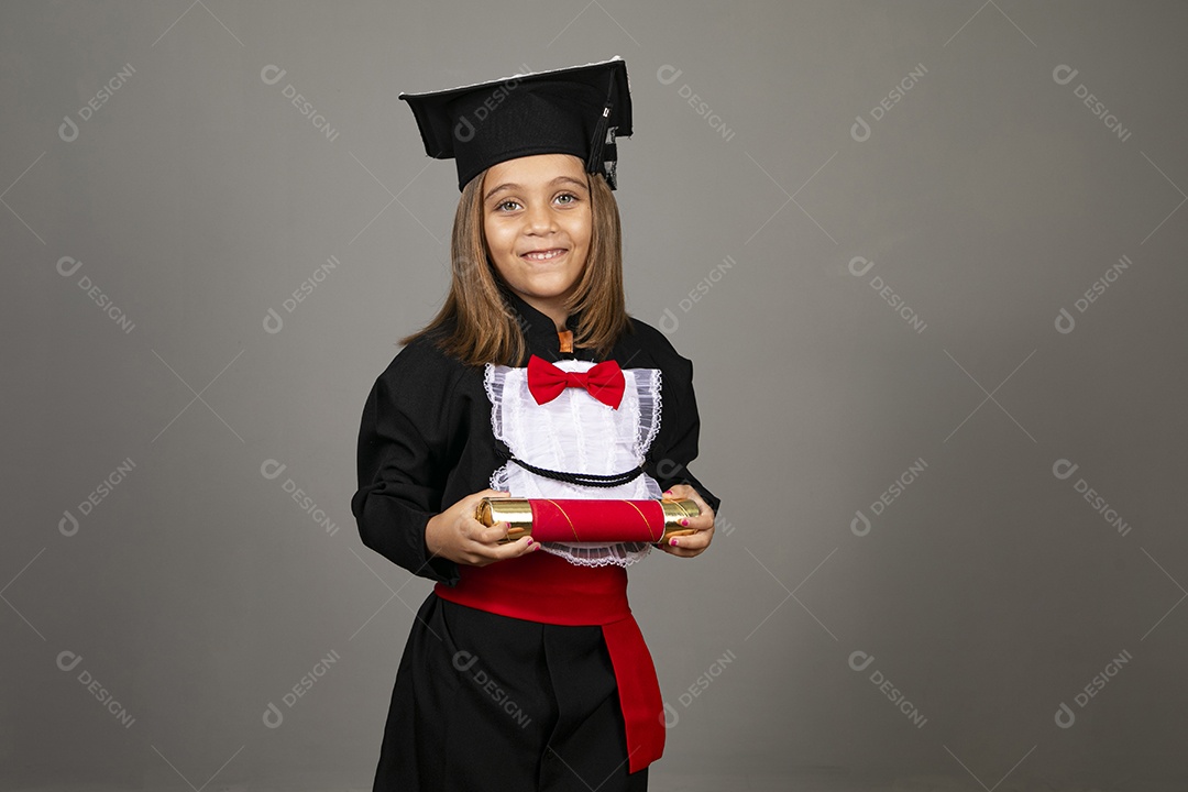 Beautiful little girl using beak for graduation