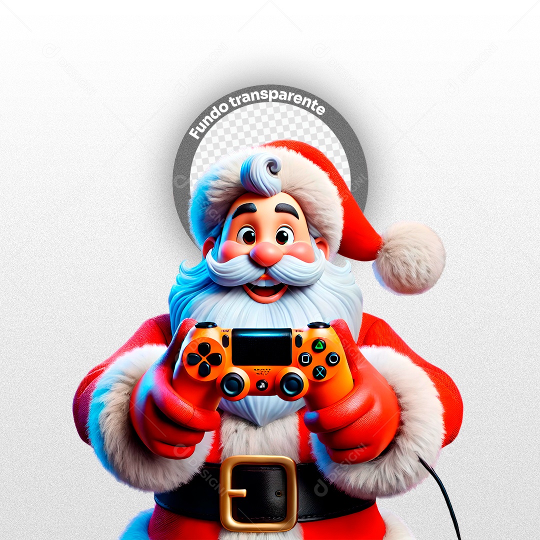 Character 3D Santa Claus Holding Gamer Control for PSD Composition