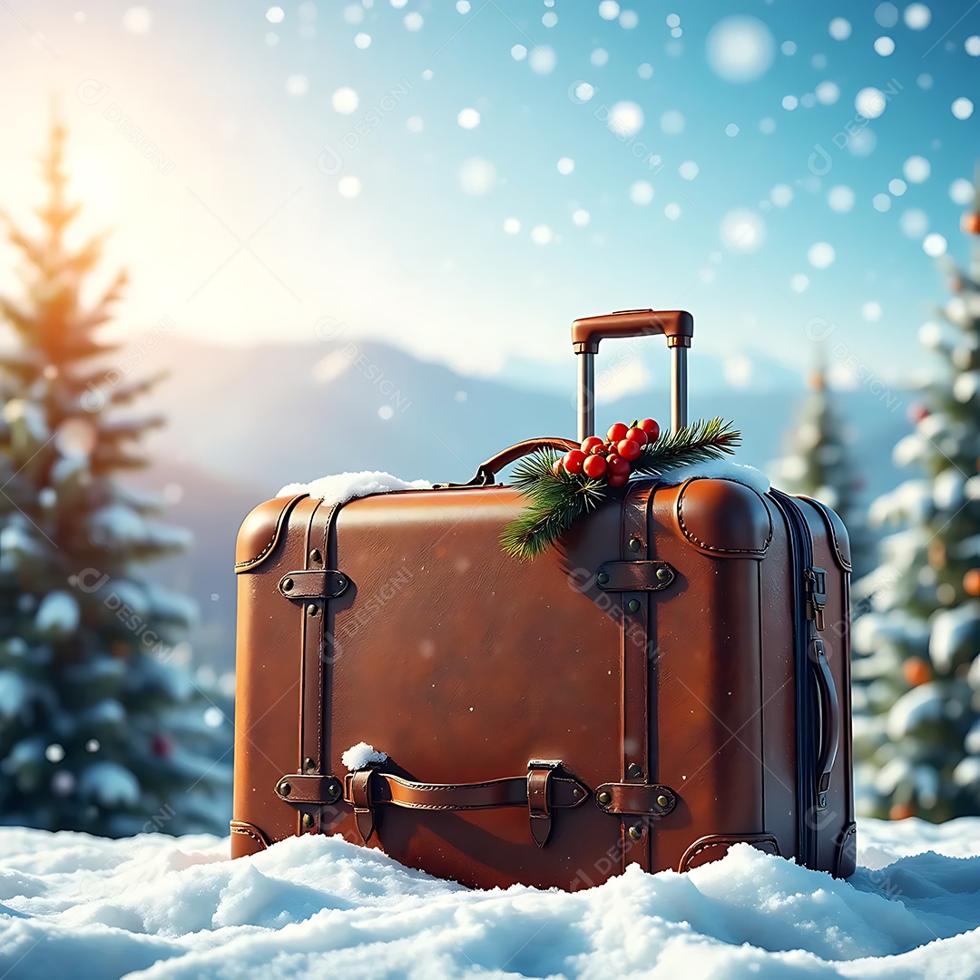 Ready bags for holiday adventures amidst a snow scenery