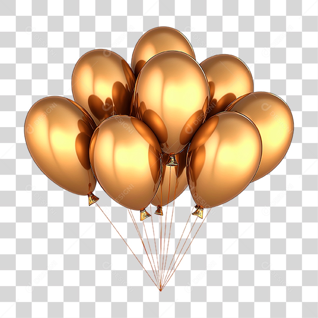 3D Element Golden Balloons PNG Transparent