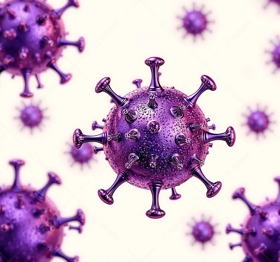 Bright 3D Purple Virus featuring a spherical surface with textured tips