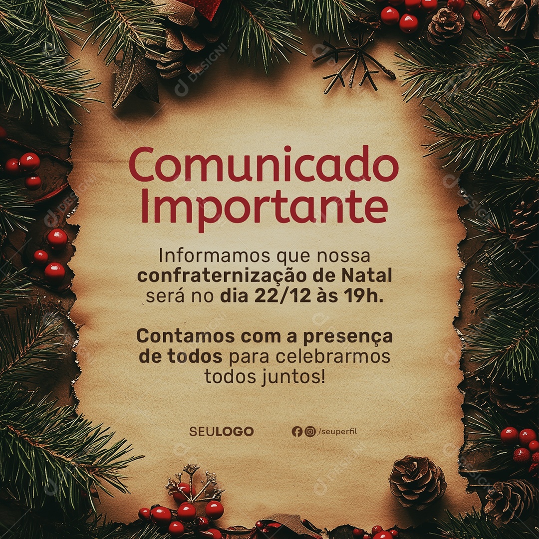 Feliz Natal Comunicado Importante Social Media PSD Editável