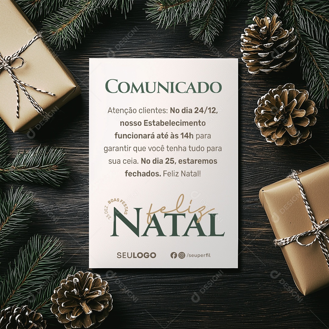 Feliz Natal Comunicado Horário De Funcionamento Social Media PSD Editável