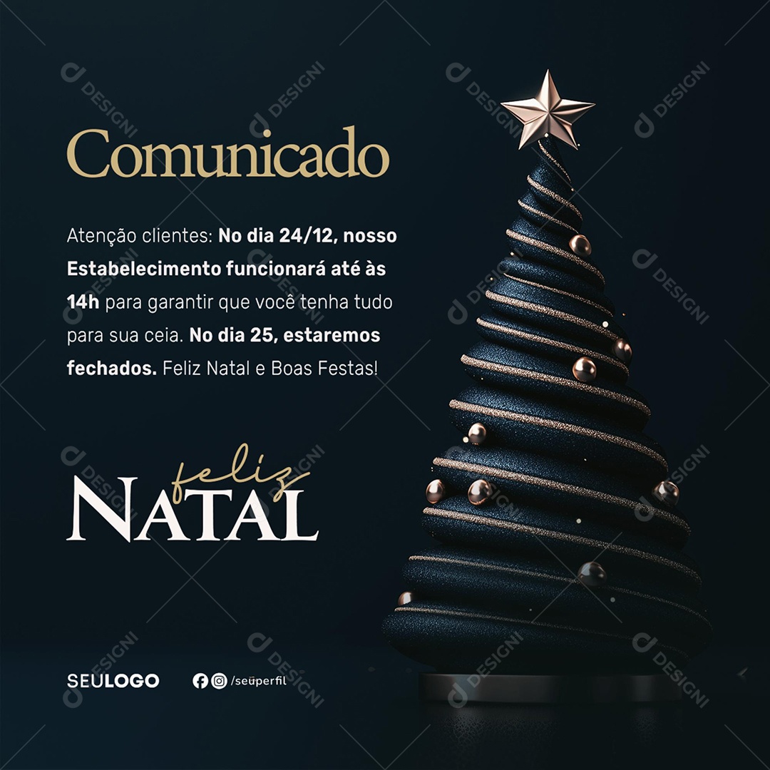 Feliz Natal Comunicado Horário De Funcionamento Social Media PSD Editável