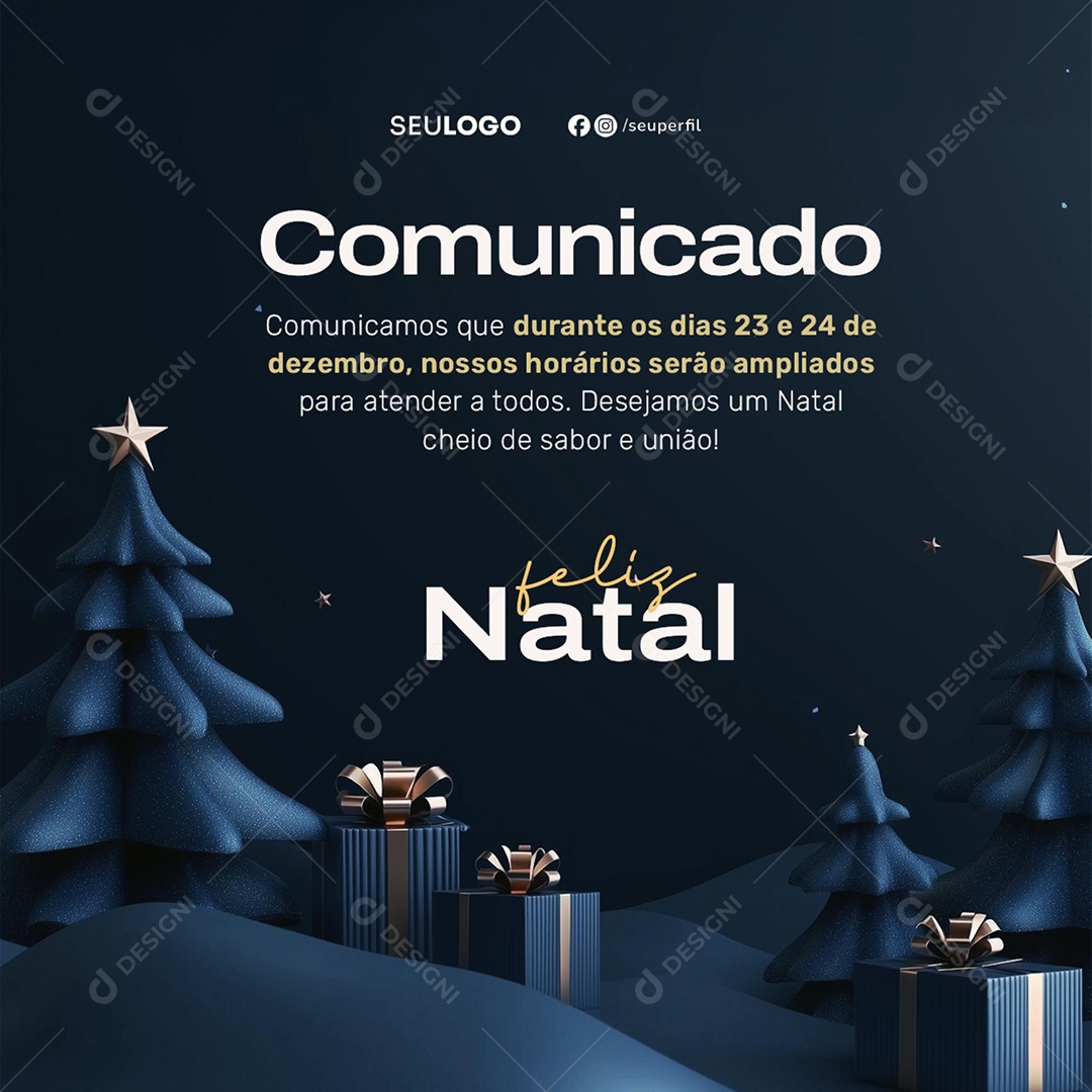 Feliz Natal Comunicado Horário De Funcionamento Social Media PSD Editável