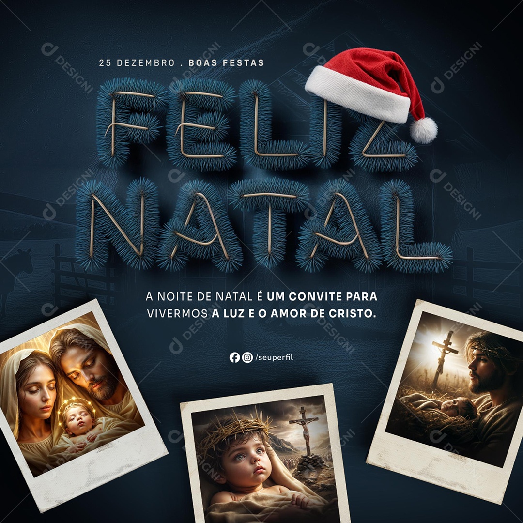 Feliz Natal Luz e Amor de Cristo Social Media PSD Editável