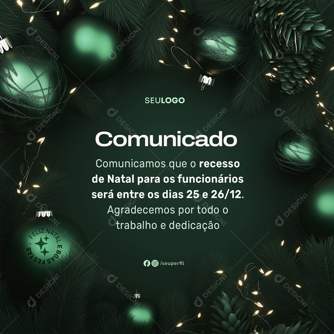 Feliz Natal Comunicado Recesso De Natal Social Media PSD Editável