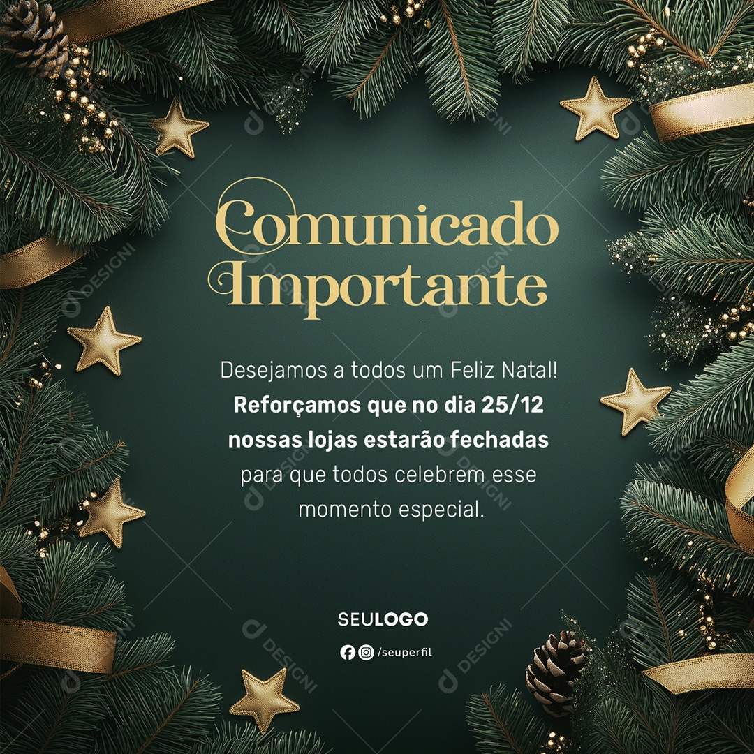 Feliz Natal Comunicado Importante Social Media PSD Editável