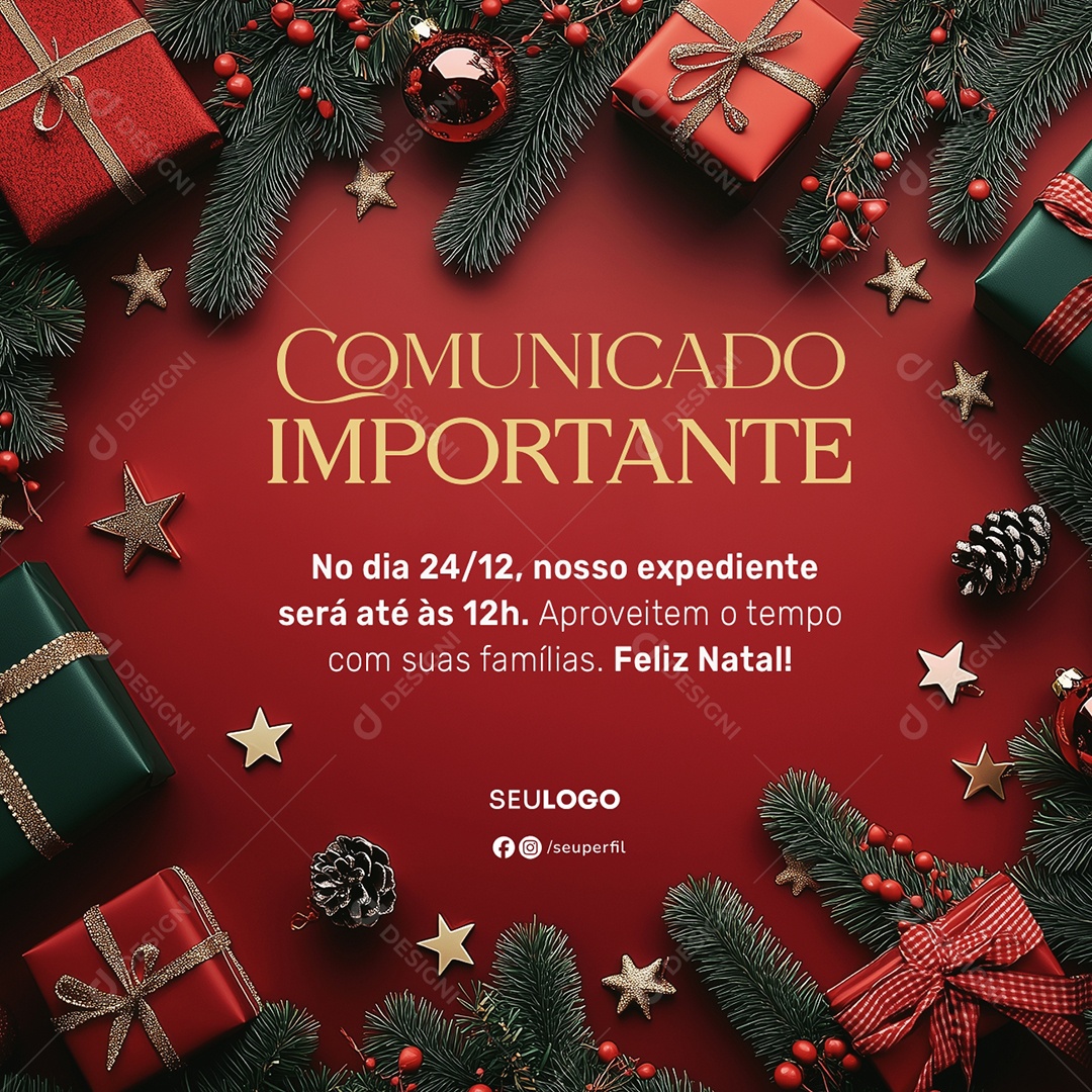 Feliz Natal Comunicado Importante Social Media PSD Editável