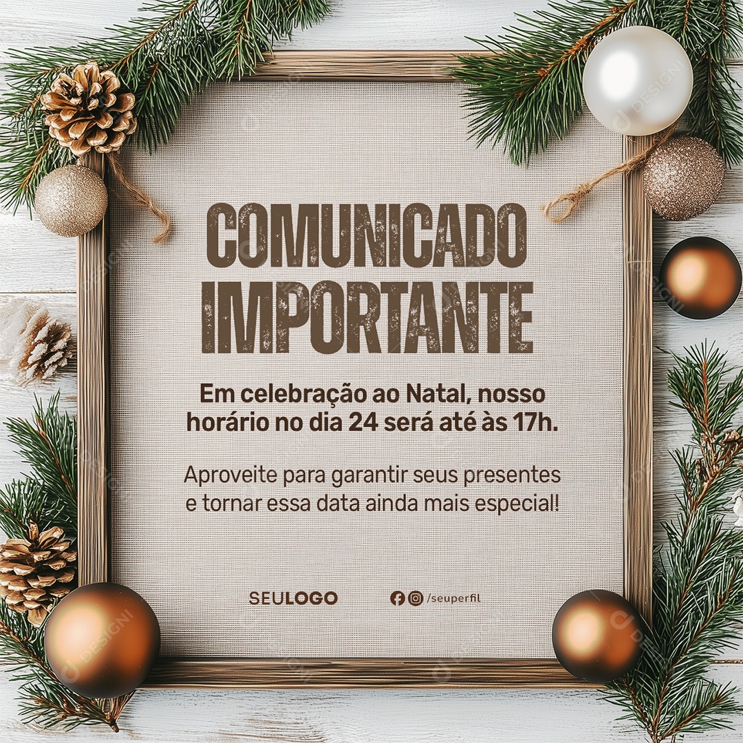 Feliz Natal Comunicado Importante Social Media PSD Editável