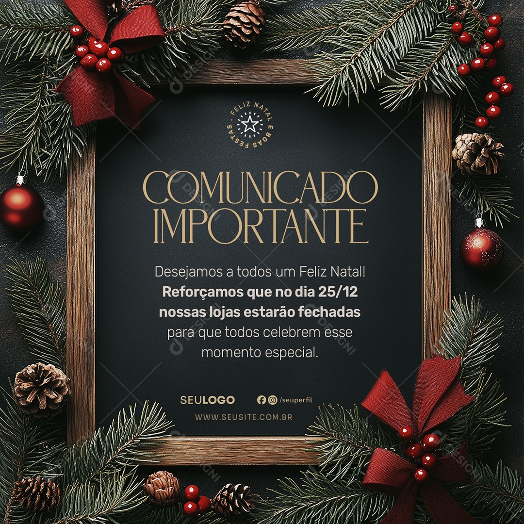 Feliz Natal Comunicado Importante Social Media PSD Editável