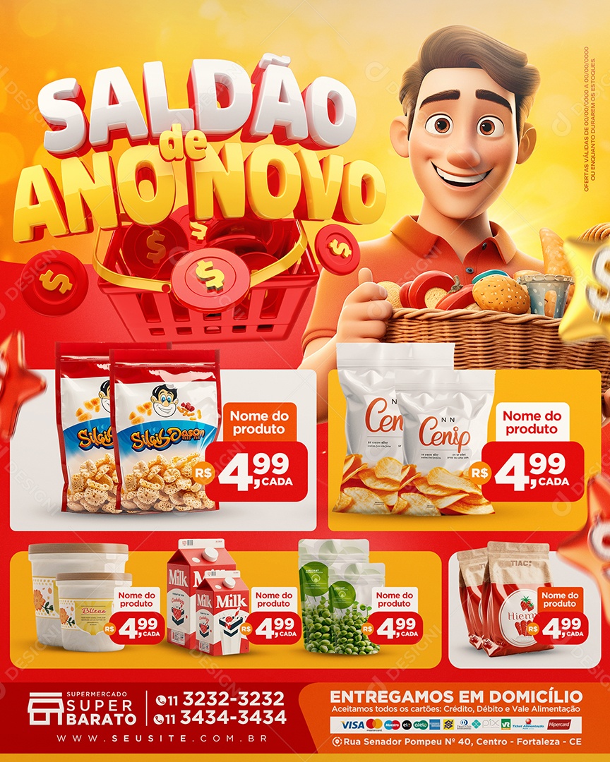 Tabloide Saldão de ANo Novo Supermercado Produtos Social Media PSD Editável