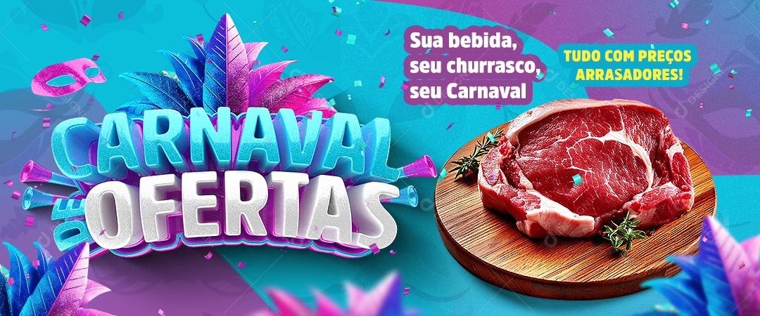 Banner Açougue Carnaval de Ofertas Social Media PSD Editável