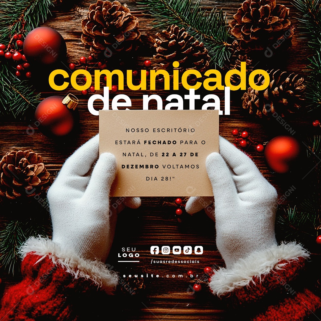 Social Media Comunicado de Natal Nosso Escritório Estará Fechado PSD Editável