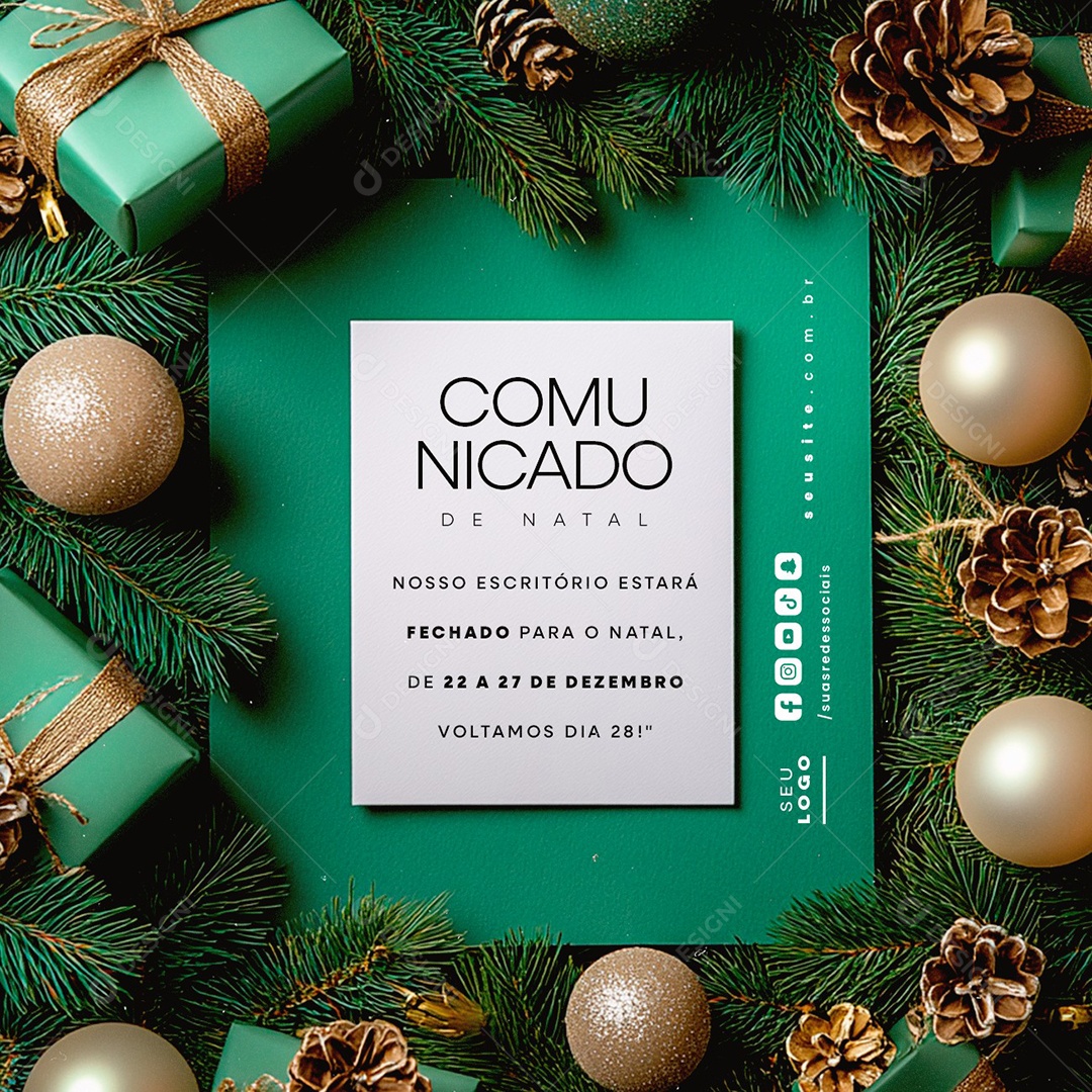 Comunicado de Natal Nosso Escritório Estará Fechado Social Media PSD Editável