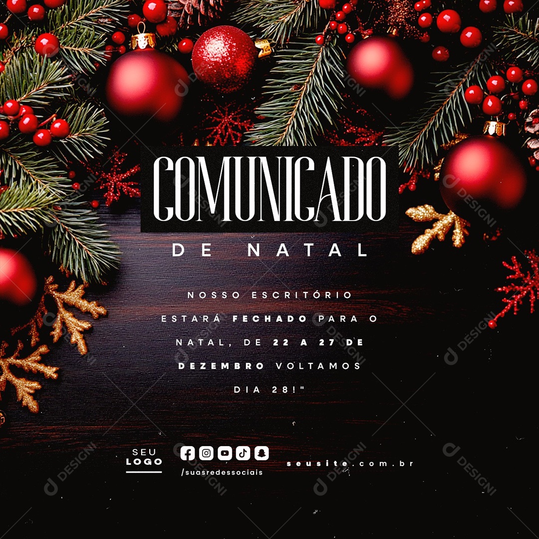 Comunicado de Natal Social Media PSD Editável