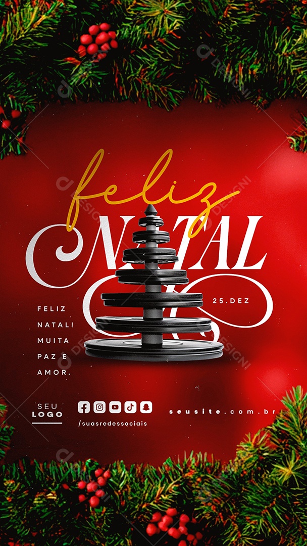 Story Feliz Natal 25 de Dezembro Academia Social Media PSD Editável