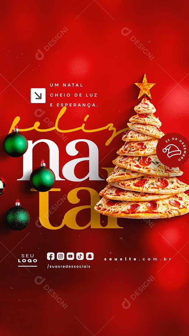 Story Feliz Natal 25 de Dezembro Pizzaria Social Media PSD Editável