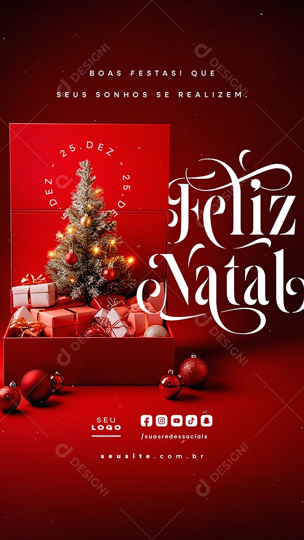 Story Feliz Natal 25 de Dezembro Boas Festas Social Media PSD Editável