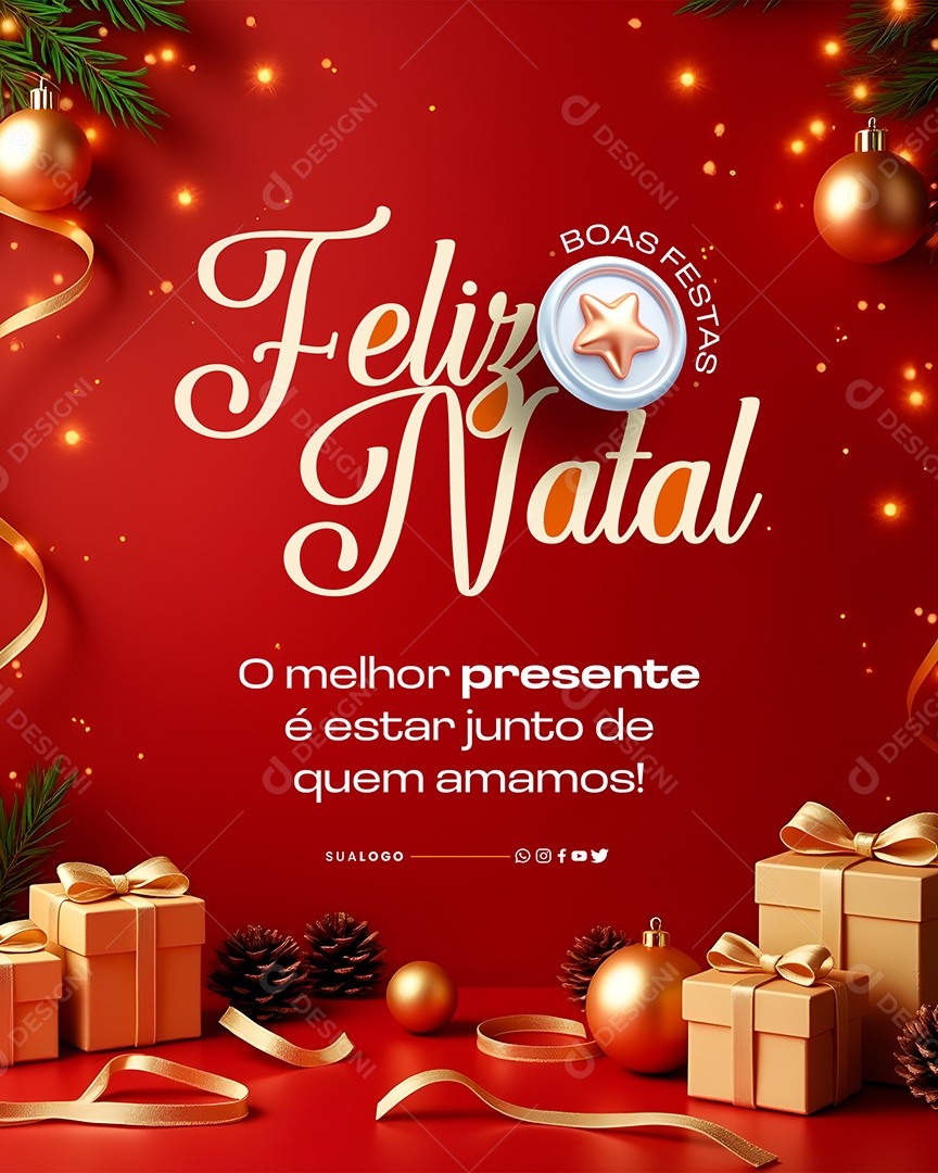 Feliz Natal 25 de Dezembro Presente é Estar Junto Social Media PSD Editável