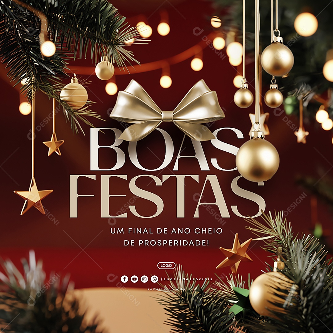 Boas Festas Um Final de Ano Cheio de Prosperidade Social Media PSD Editável