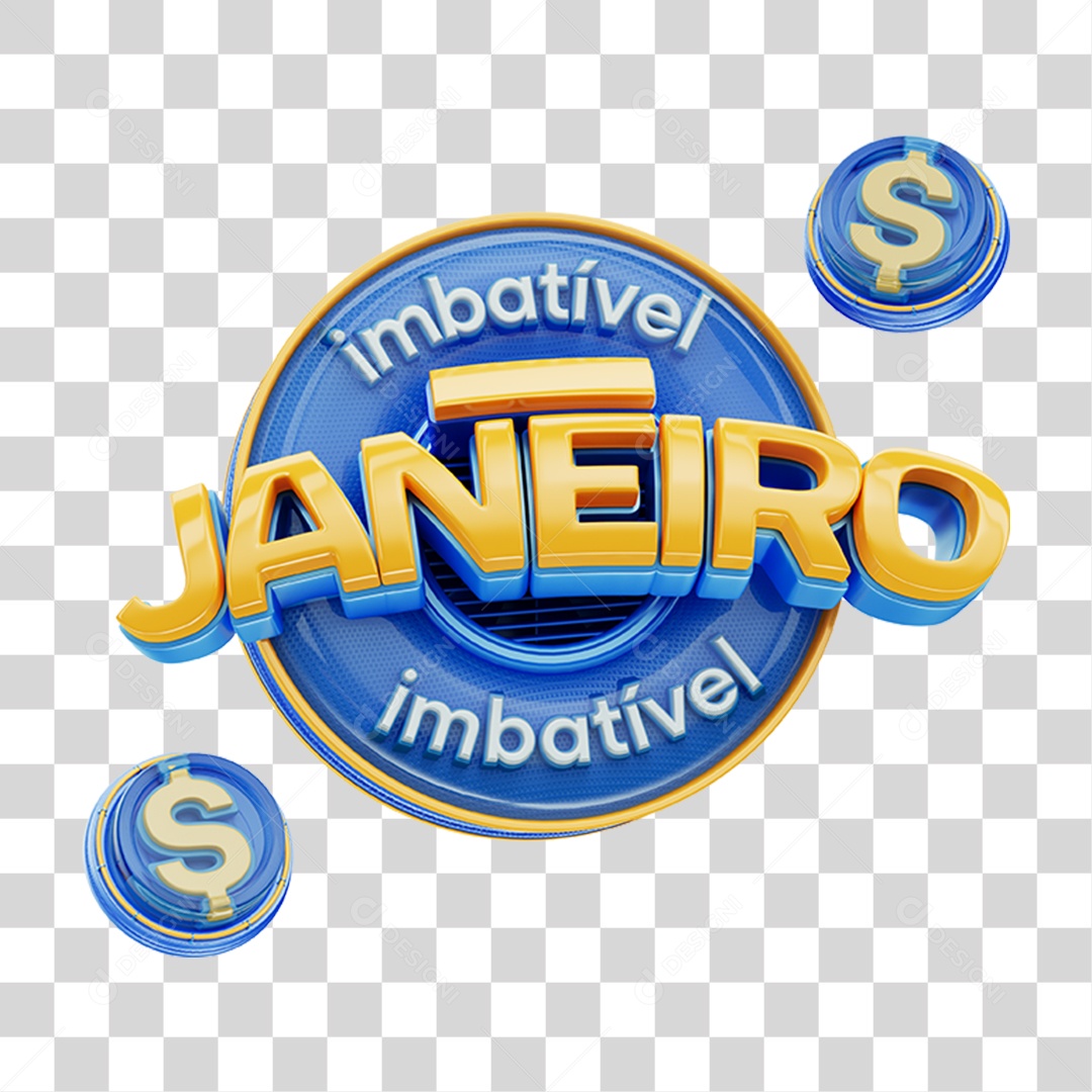 Selo 3D Janeiro Imbatível PNG Transparente