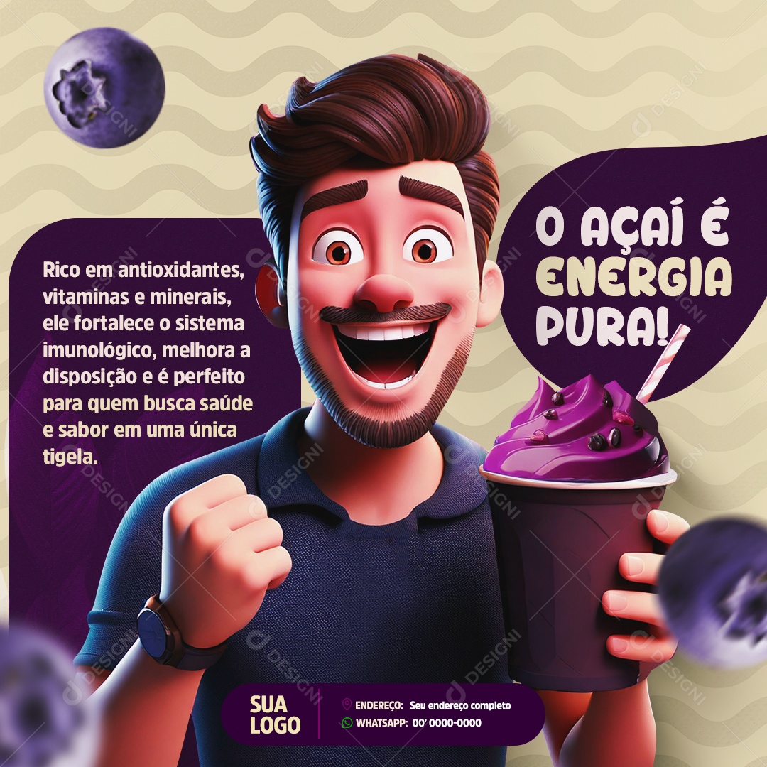 Açaiteria O Açaí é Enérgia Pura Social Meddia PSD Editável