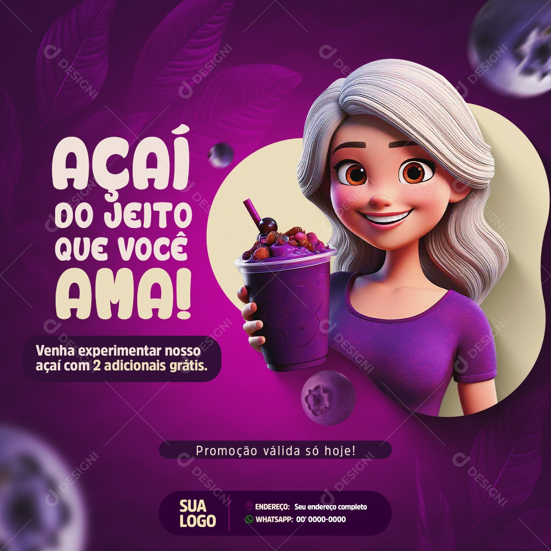 Açaiteria Açai do Jeito Que Você Ama Social Meddia PSD Editável