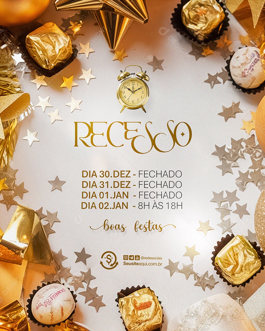 Recesso Natal Ano Novo Boas Festas Social Media PSD Editável