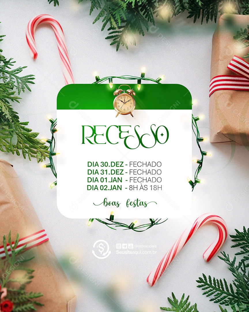 Recesso Natal Ano Novo Boas Festas Social Media PSD Editável