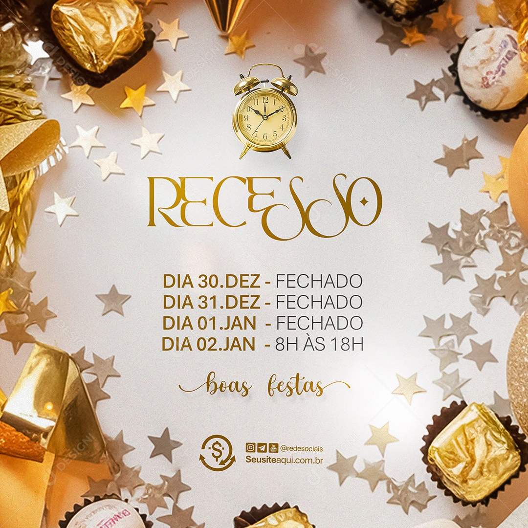 Recesso Natal Ano Novo Boas Festas Social Media PSD Editável