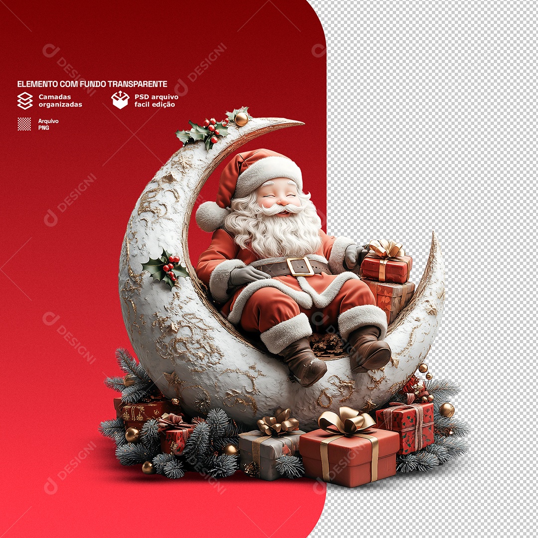 Personagem 3D Papai Noel para Composição PSD